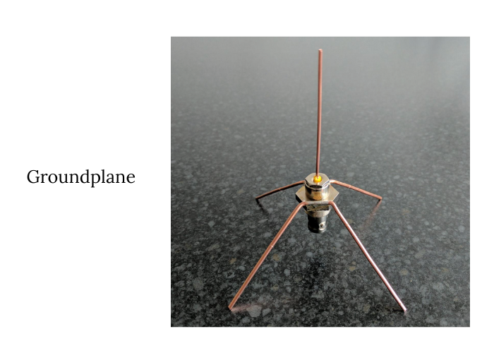 Ground plane antenna with vertical element and four radial wires
